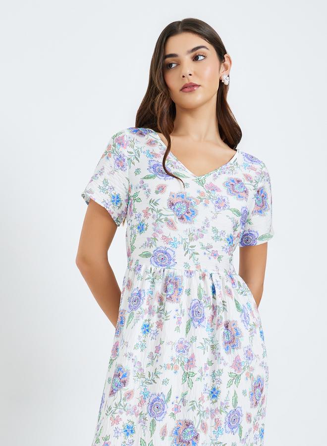 Styli Women Blue Floral Print A-Line Midi Dress - Image 2